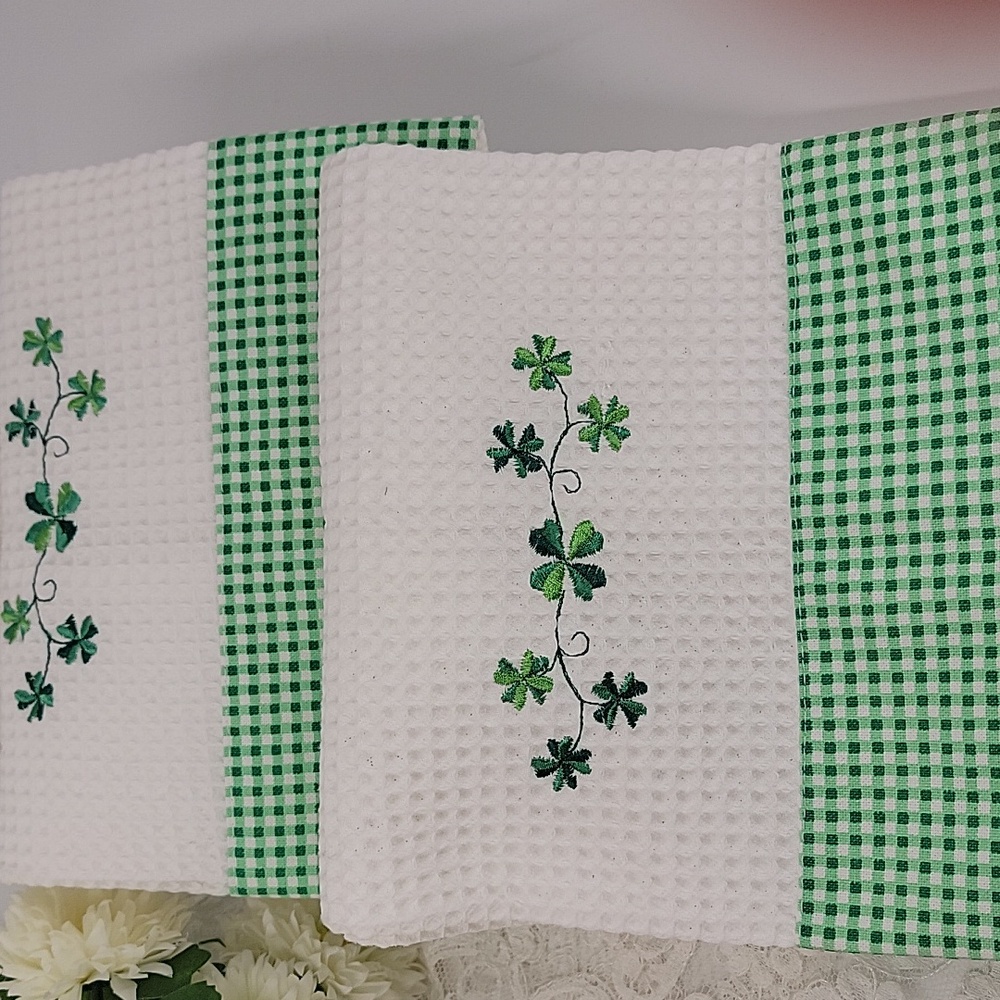 2 Shamrock Embroidered Kitchen Towels